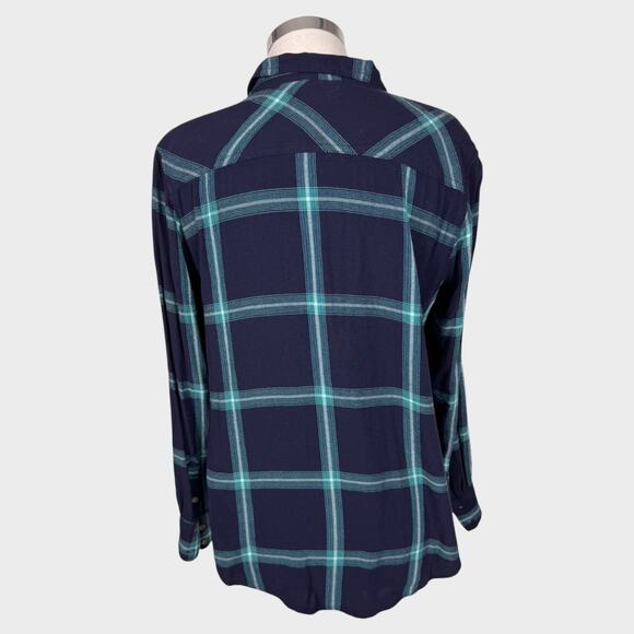 A New Day XL Button Front Blue Green Plaid Shirt 100% Rayon - Picture 4 of 7